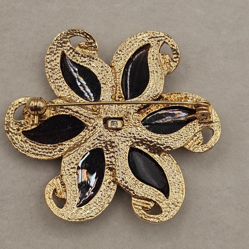 Floral Brooch 2pc Rhinestone Gold Tone Brown Rootbeer Lucite Lot Pins Autumn - Picture 4 of 10